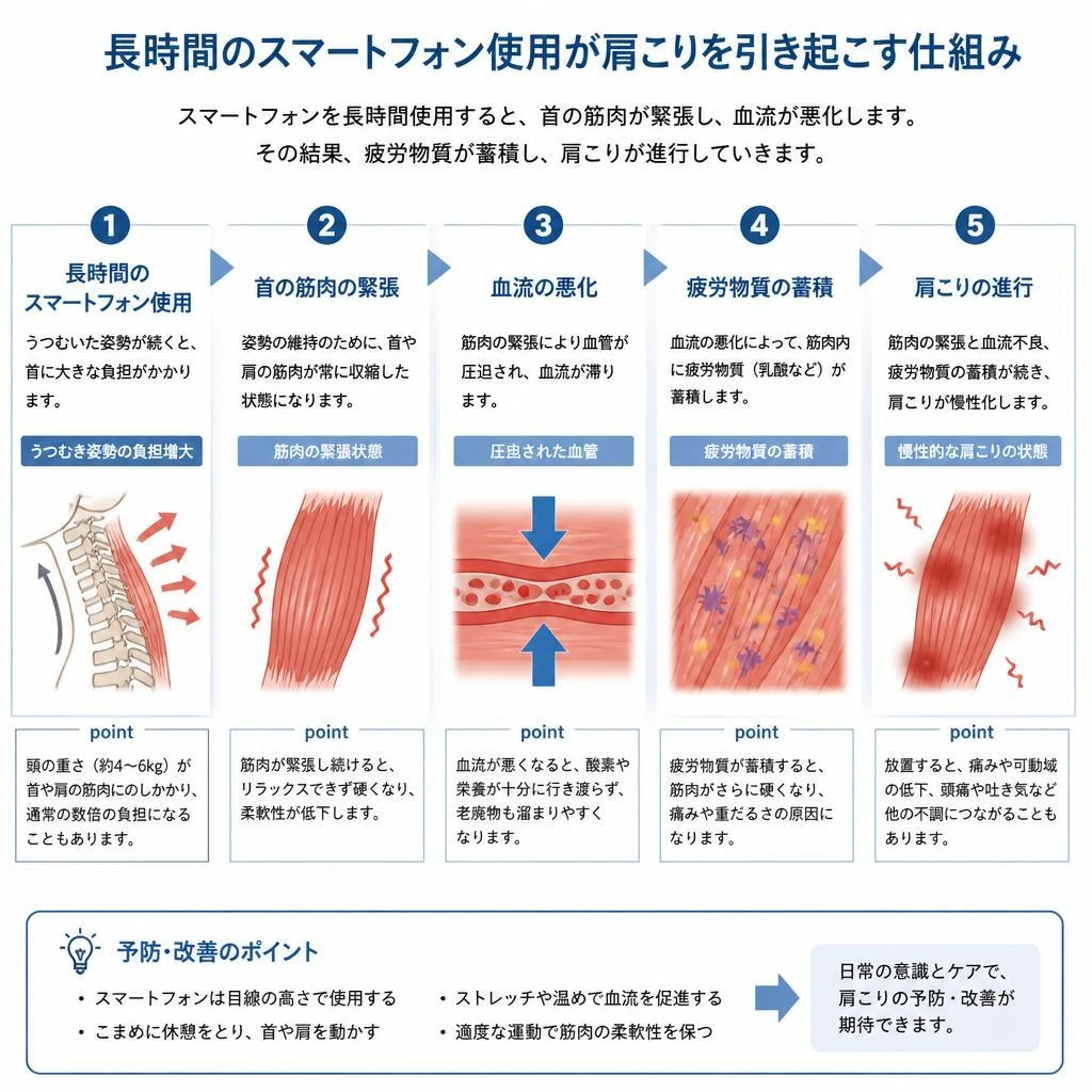スマホ首が肩こりを引き起こすメカニズム