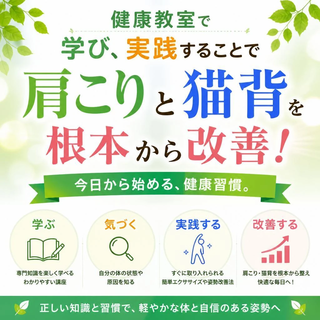 健康教室で学び、実践することで肩こりと猫背を根本から改善！