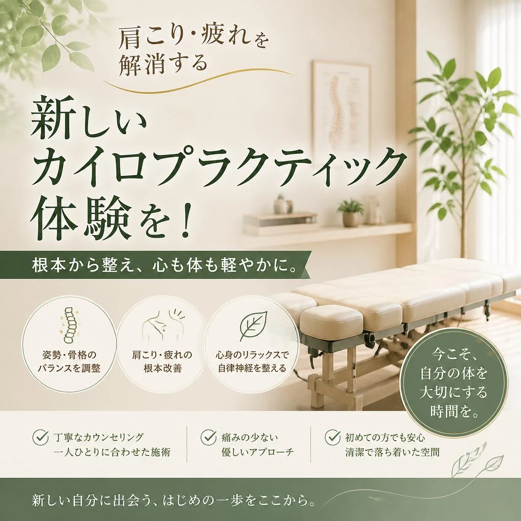 肩こり・疲れを解消する新しいカイロプラクティック体験を！