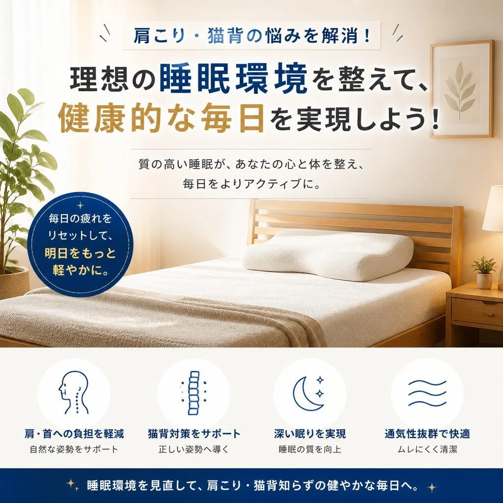 肩こり・猫背の悩みを解消！理想の睡眠環境を整えて、健康的な毎日を実現しよう！