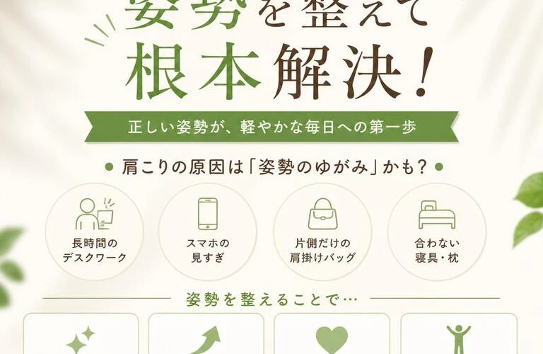肩こりの悩み、姿勢を整えて根本解決！