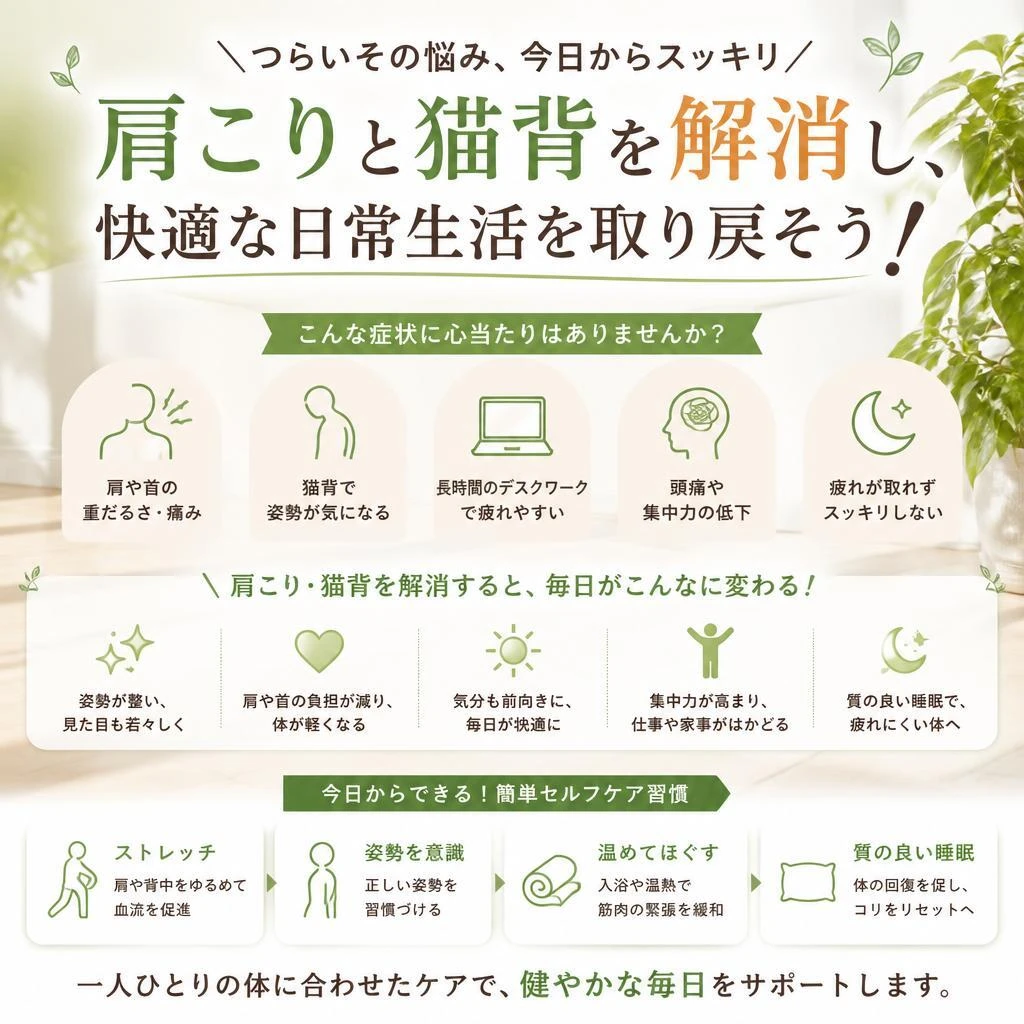 肩こりと猫背を解消し、快適な日常生活を取り戻そう！