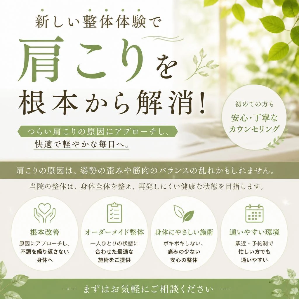 新しい整体体験で肩こりを根本から解消！