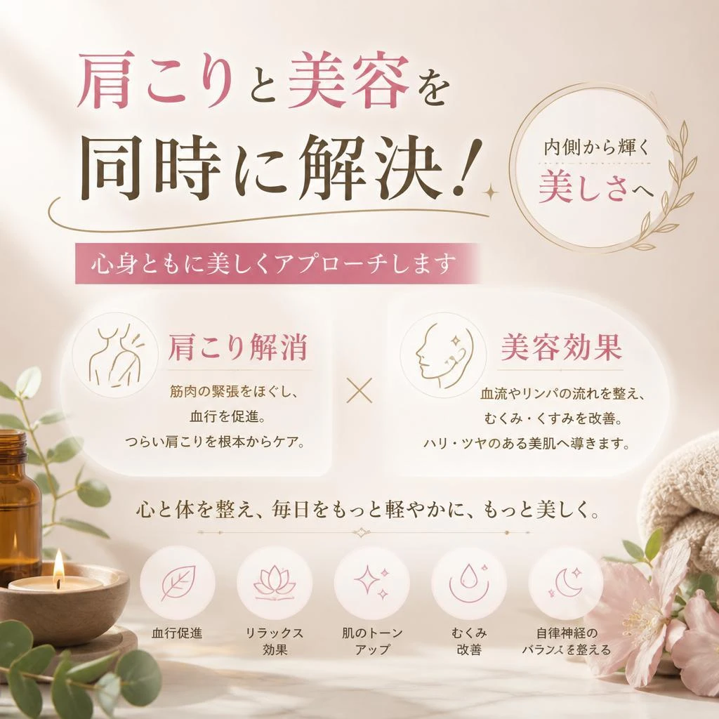 肩こりと美容を同時に解決！心身ともに美しくアプローチします