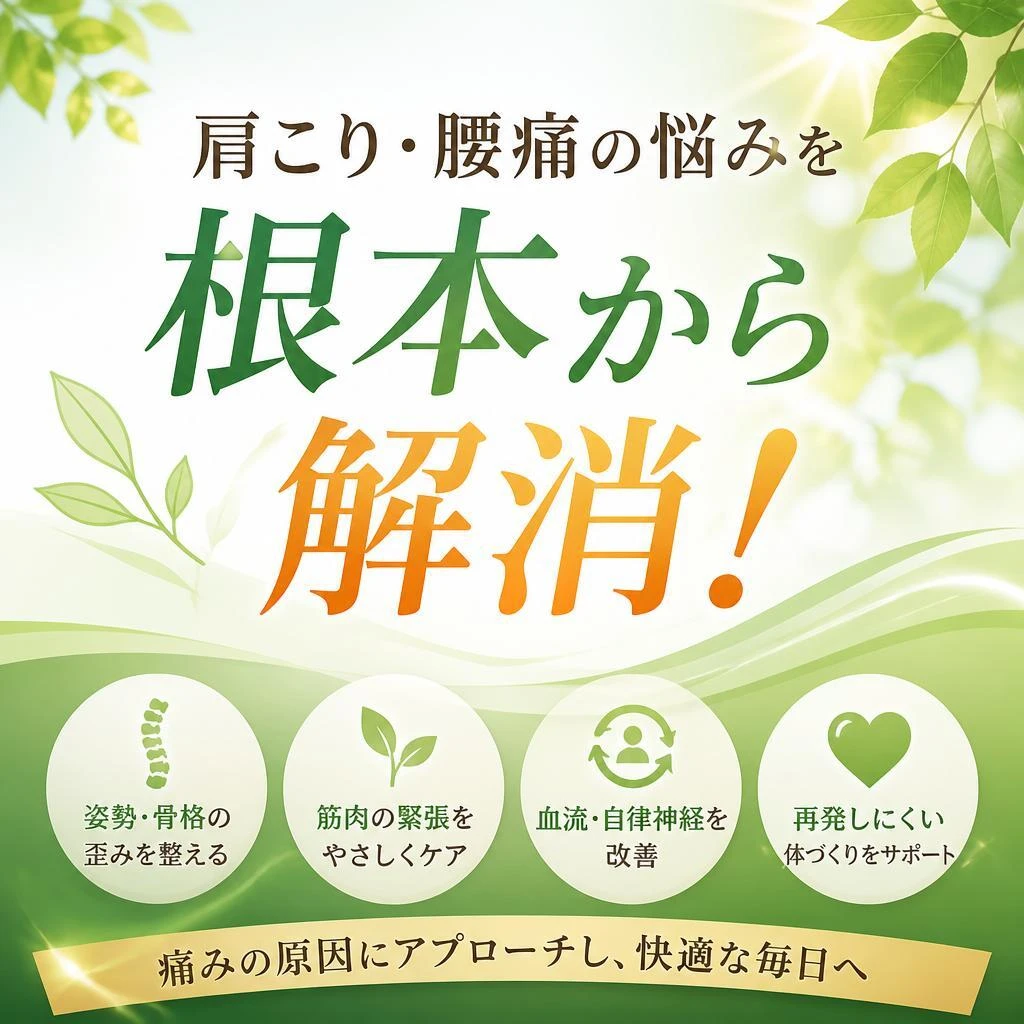 肩こり・腰痛の悩みを根本から解消！