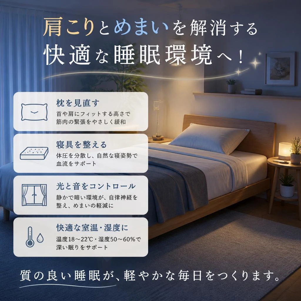肩こりとめまいを解消する快適な睡眠環境へ！