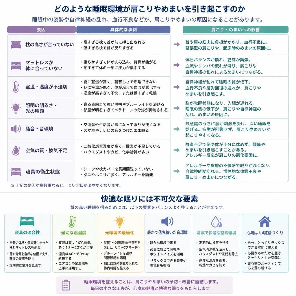 睡眠環境が肩こりとめまいに与える影響