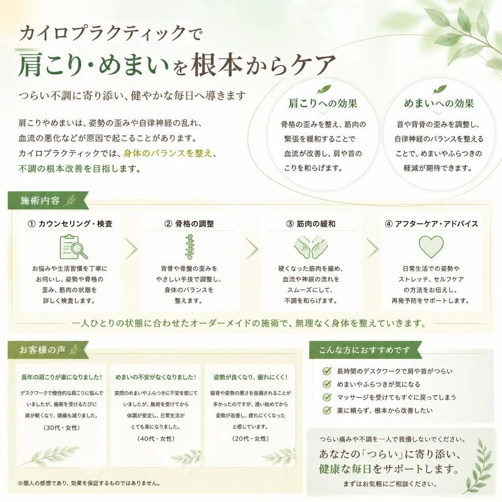 カイロプラクティックによる肩こり・めまいの改善