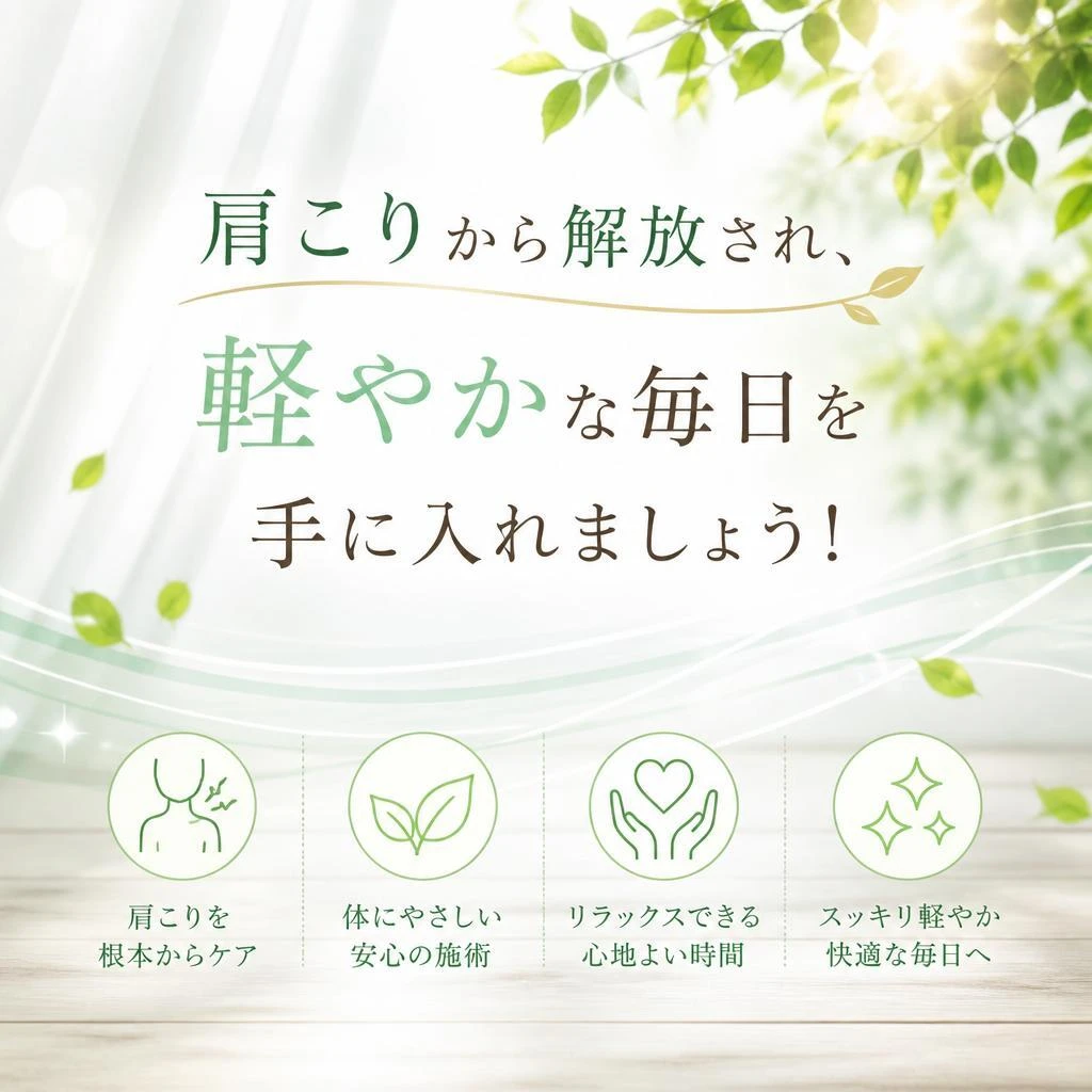 肩こりから解放され、軽やかな毎日を手に入れましょう！