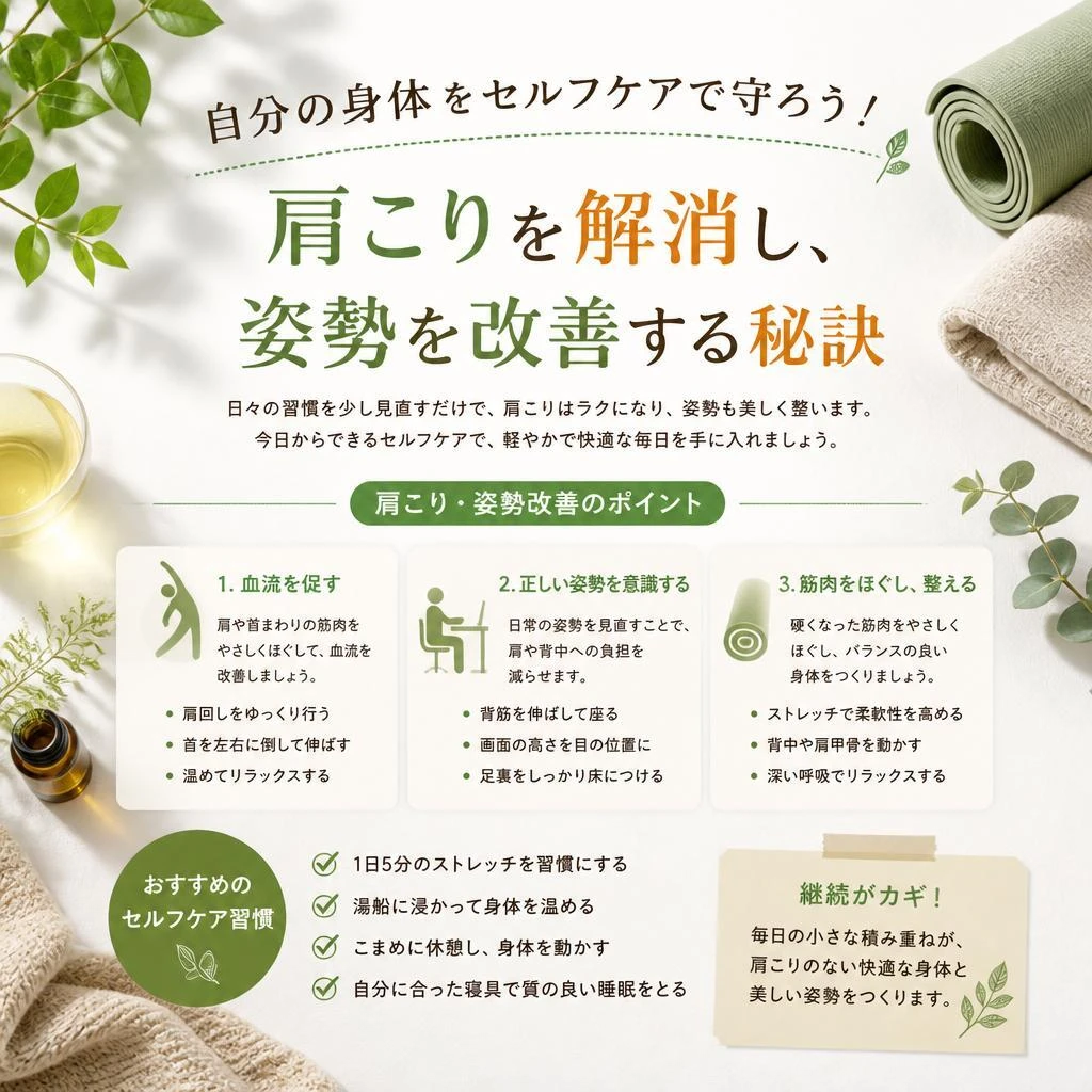 自分の身体をセルフケアで守ろう！肩こりを解消し、姿勢を改善する秘訣