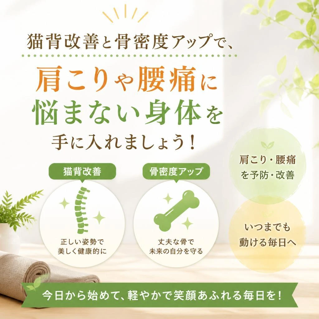 猫背改善と骨密度アップで、肩こりや腰痛に悩まない身体を手に入れましょう！