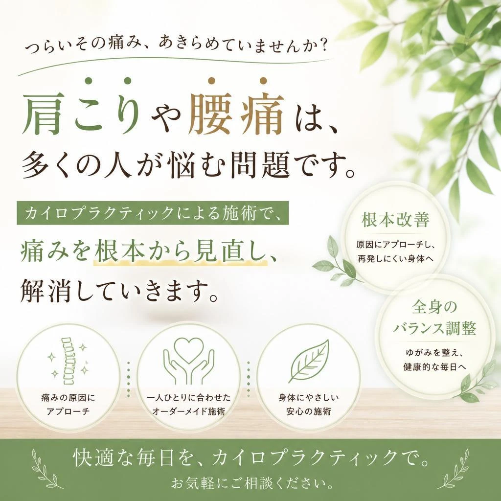 肩こりや腰痛の不調を根本から解消！