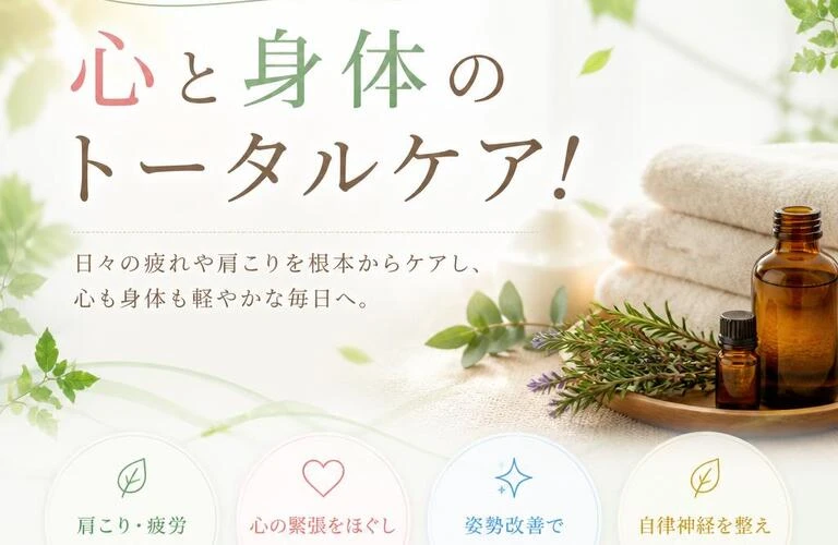 肩こりからの解放、心と身体のトータルケア！