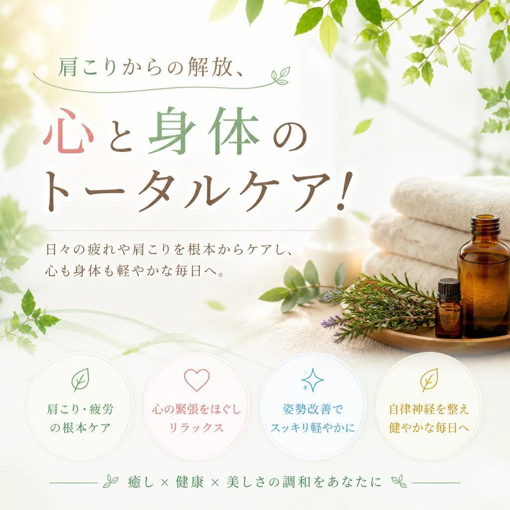 肩こりからの解放、心と身体のトータルケア！