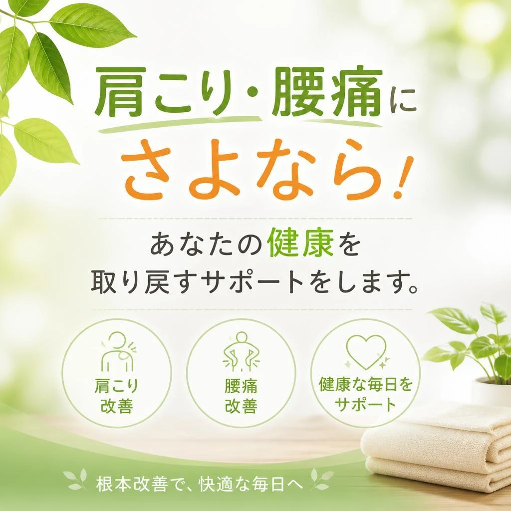 肩こり・腰痛にさよなら！あなたの健康を取り戻すサポートをします。