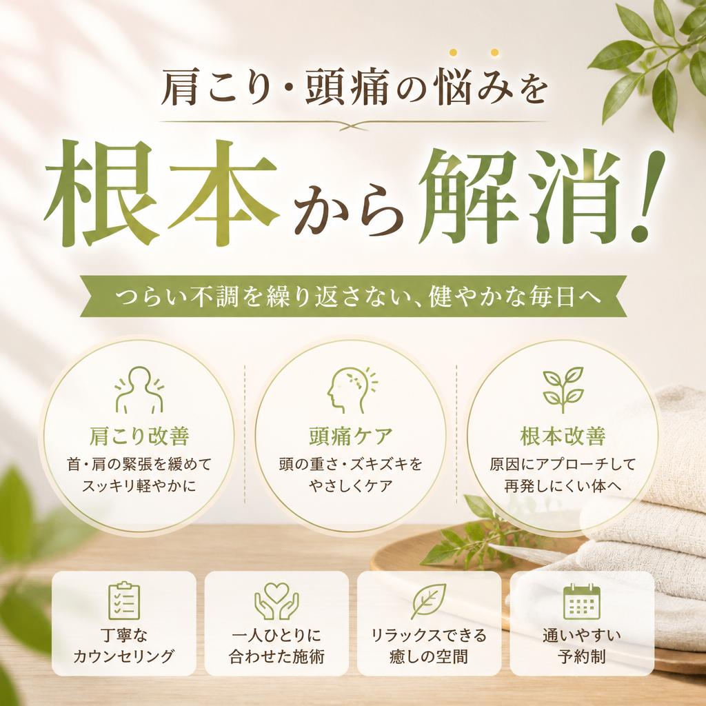 肩こり・頭痛の悩みを根本から解消！