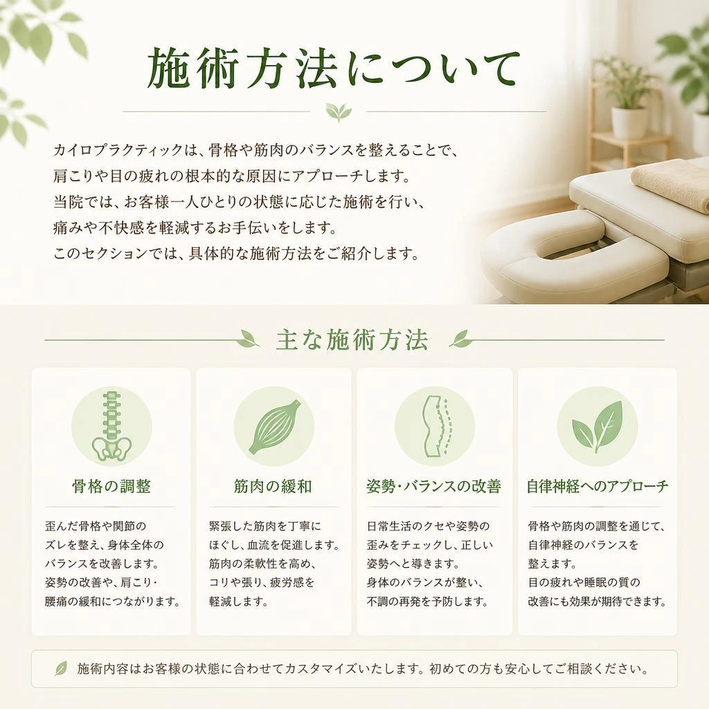 カイロプラクティックで肩こり目の疲れを解消！