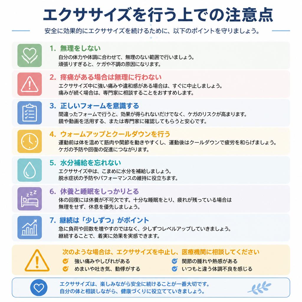 エクササイズを行う際の注意点