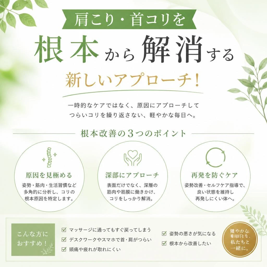肩こり・首コリを根本から解消する新しいアプローチ！