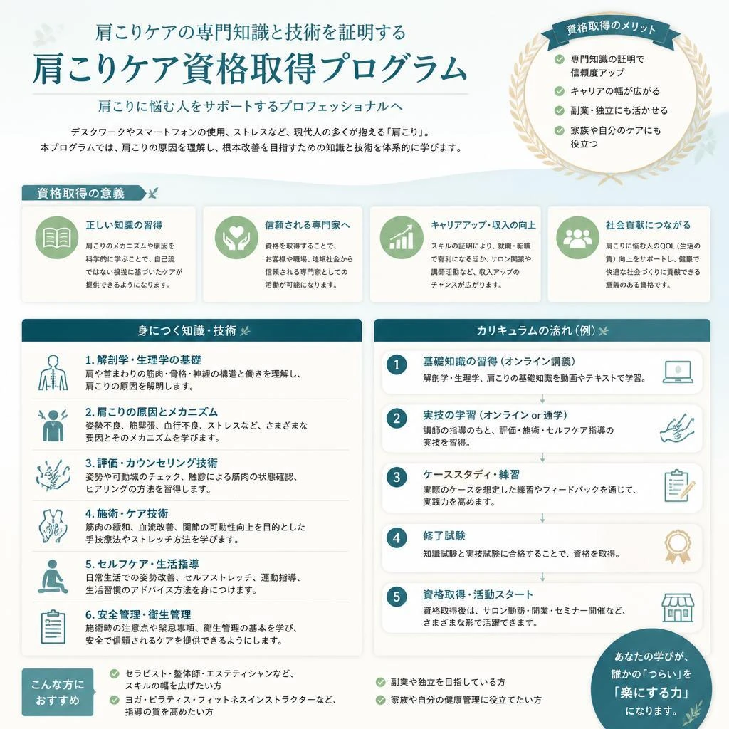 肩こり改善のための資格取得