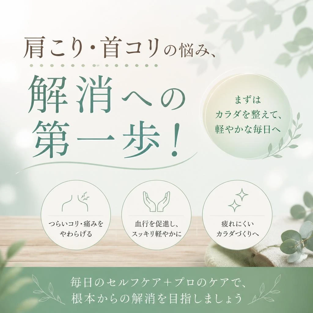 肩こり・首コリの悩み、解消への第一歩！