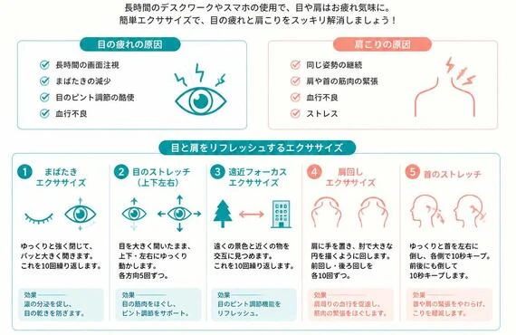 肩こりにさよならを！目の疲れを一掃するエクササイズ