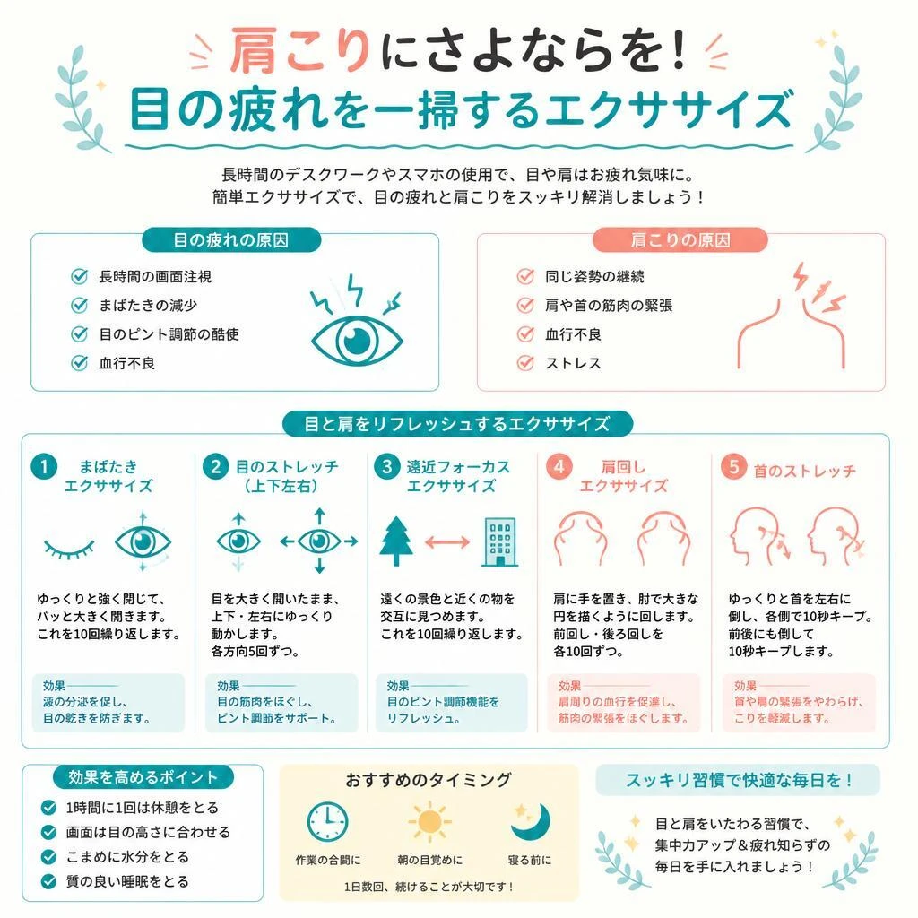 肩こりにさよならを！目の疲れを一掃するエクササイズ