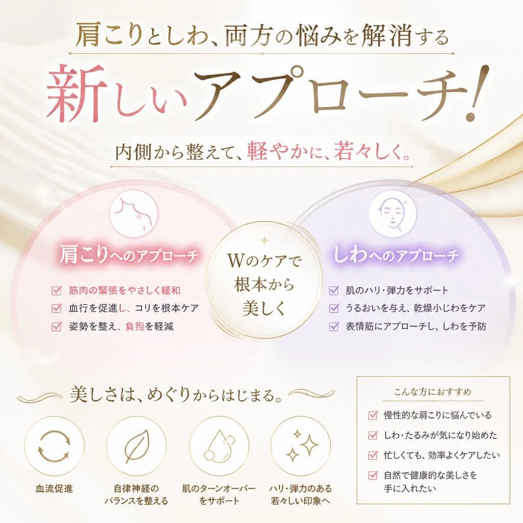 肩こりとしわ、両方の悩みを解消する新しいアプローチ！