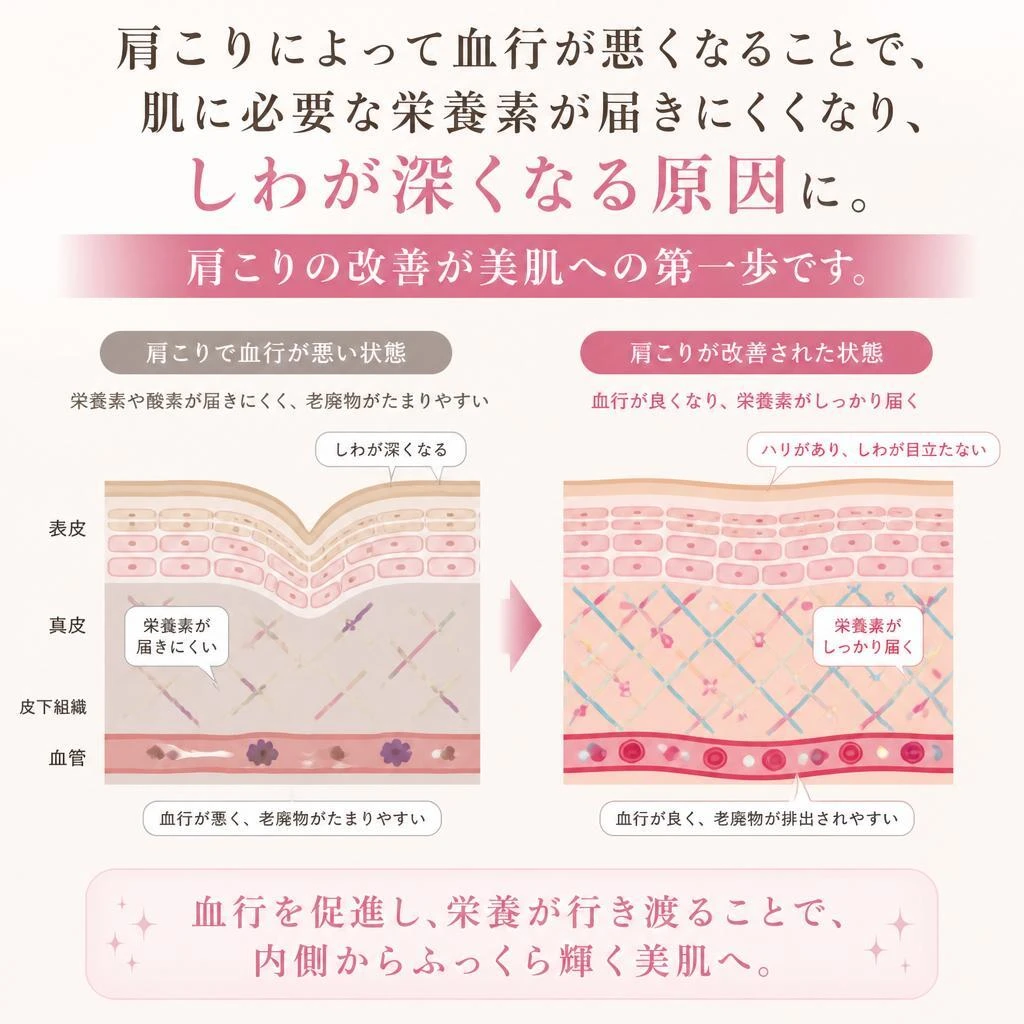 しわの原因は肩こりにあった？