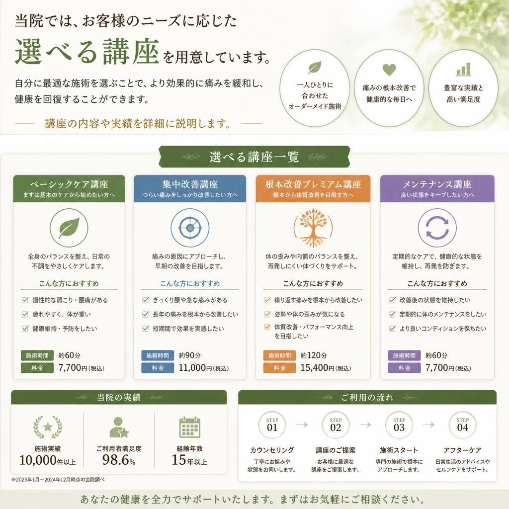 選べる講座で自分に合った施術を
