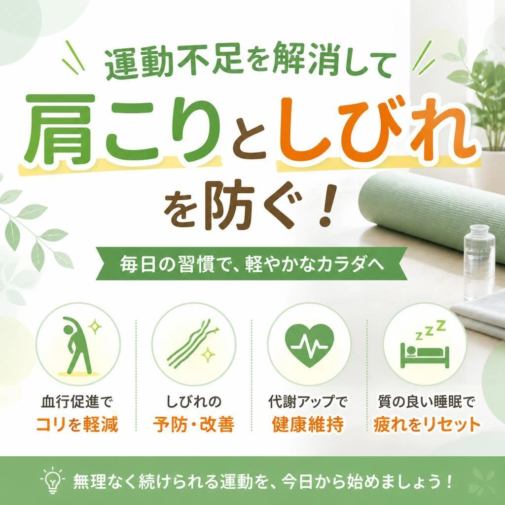 運動不足を解消して肩こりとしびれを防ぐ！