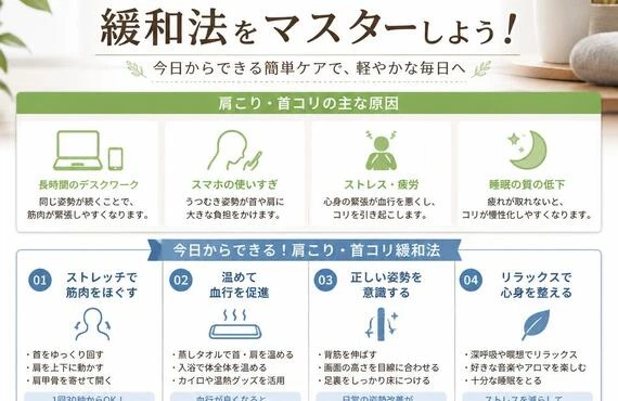 忙しい現代人のための肩こり・首コリ緩和法をマスターしよう！