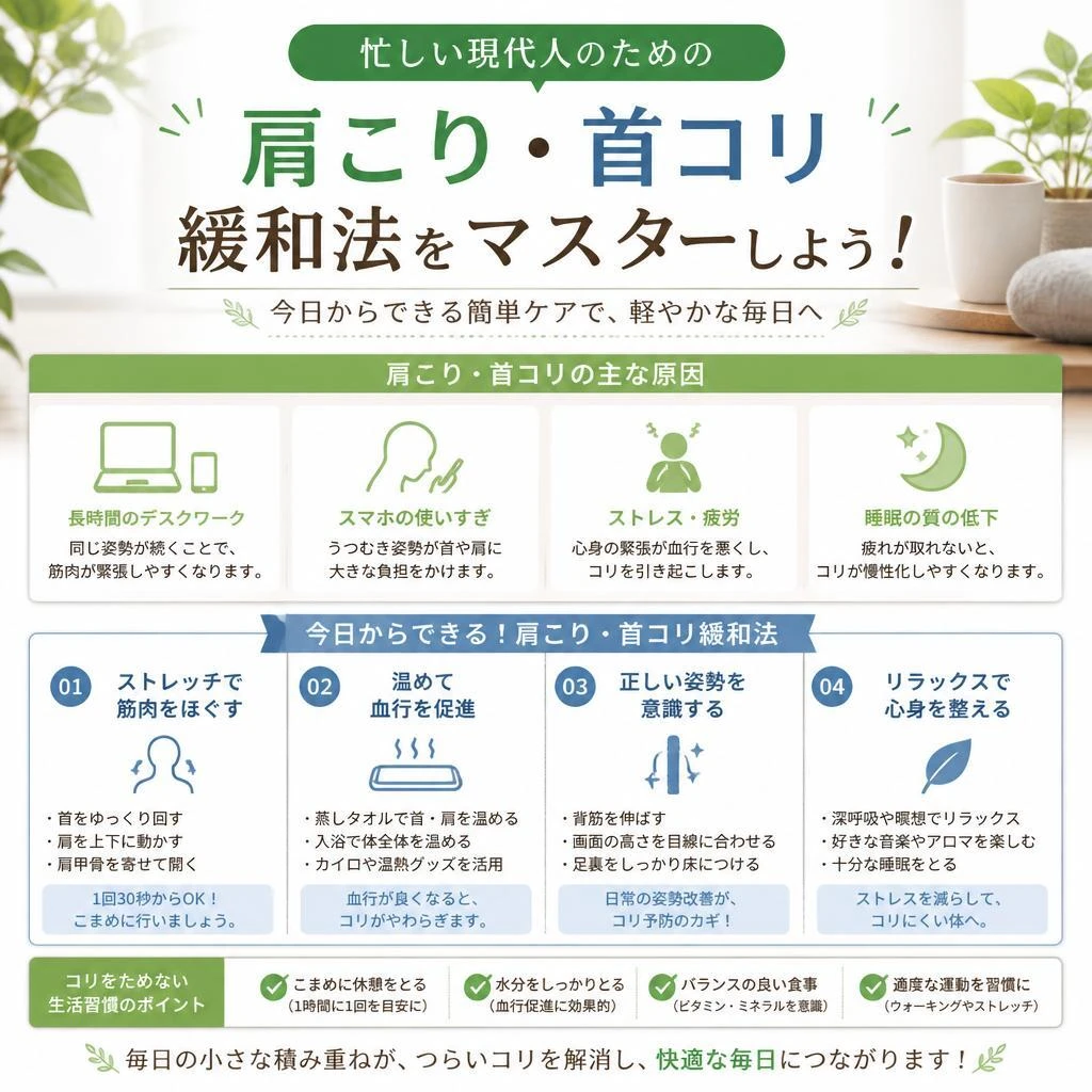 忙しい現代人のための肩こり・首コリ緩和法をマスターしよう！
