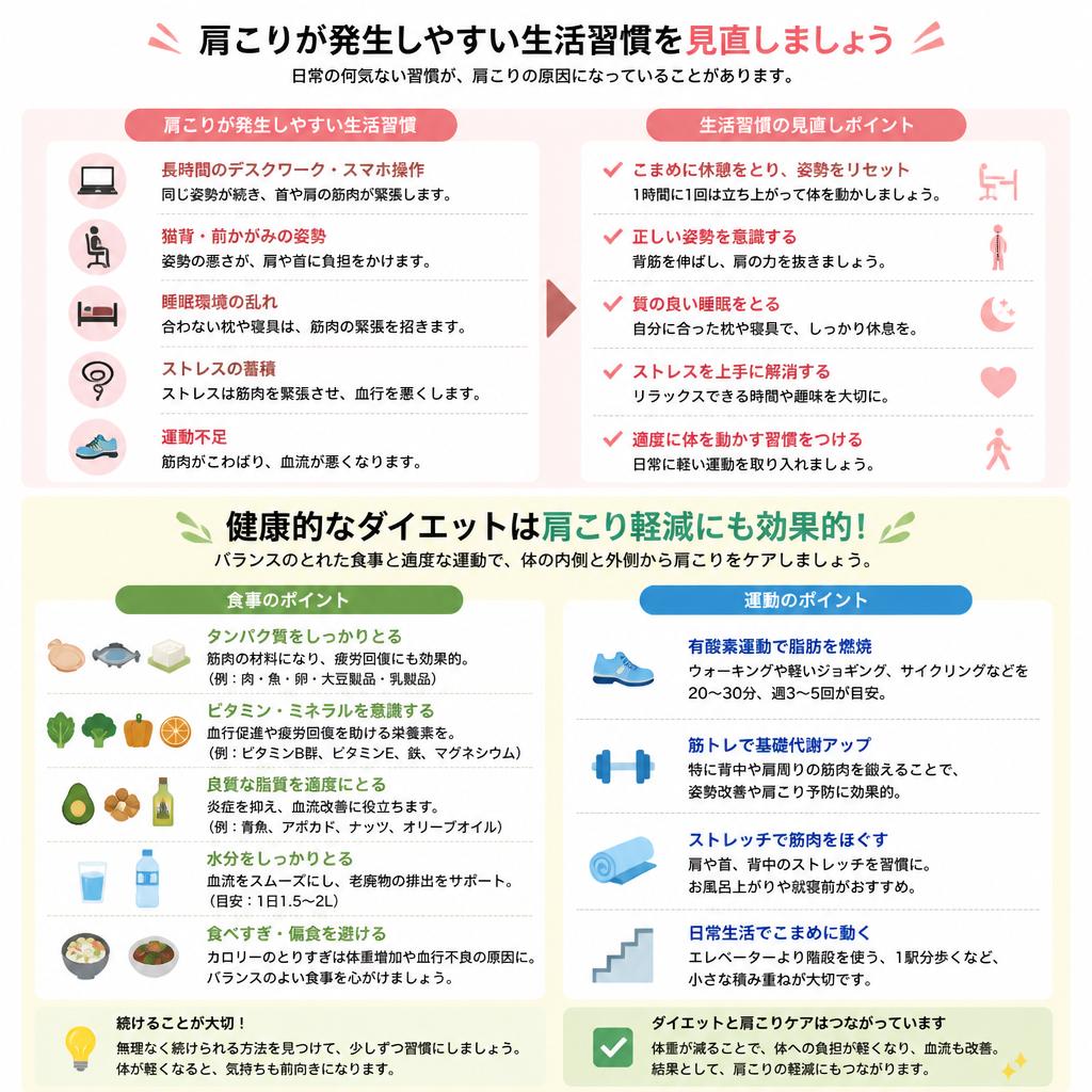 肩こり予防のための生活習慣とダイエット